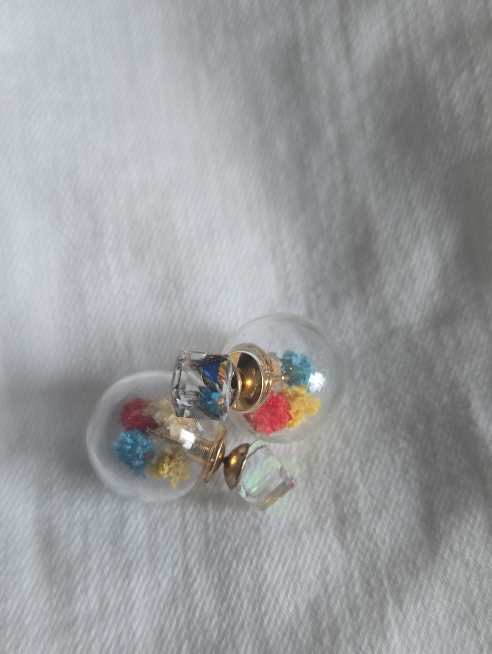 Glass Globe Earrings with Colorful Flower Accents